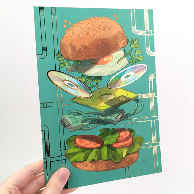 Retro Burger, A5 Gold Foil Print