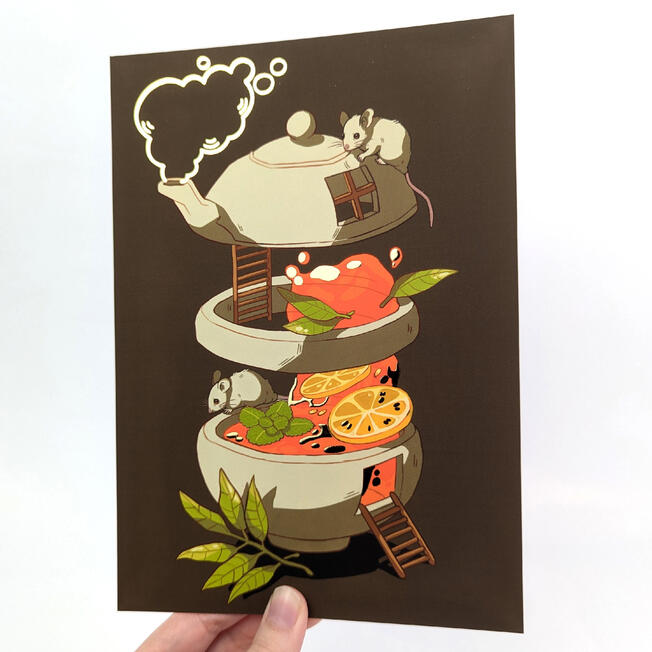 Lemon Mint Tea, A5 Gold Foil Print