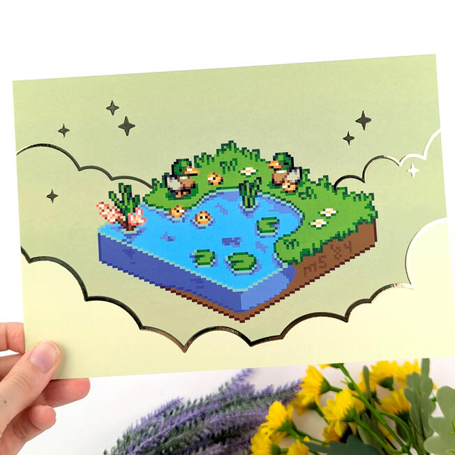 Tiny Duck Pond, A5 Gold Foil Print