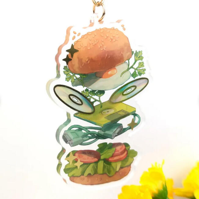 Retro Burger Gold Foil Charm